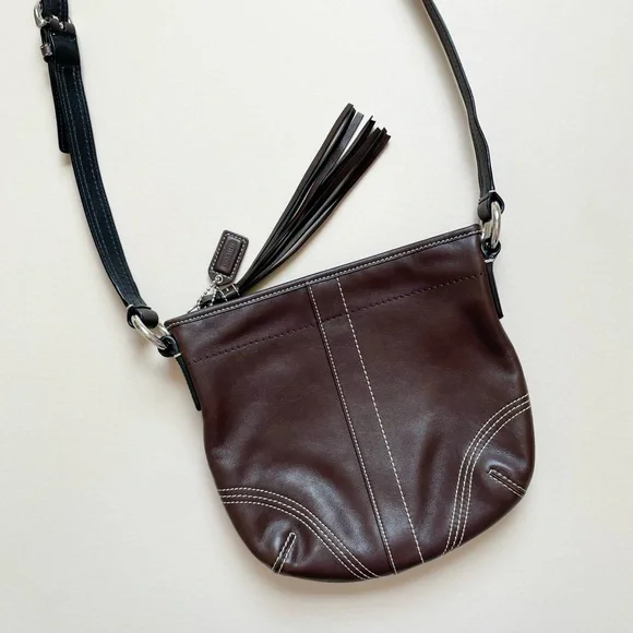 SOLD Coach Brown Leather Crossbody Tassel Zip Purse - Picture 1 of 9